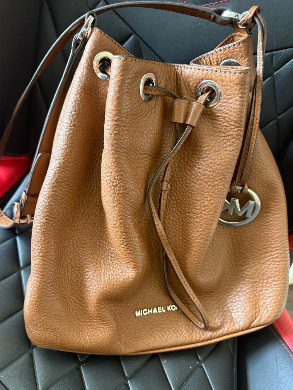 Michael Kors Brown Pebbled Leather Drawstring Shoulder Bucket Bag